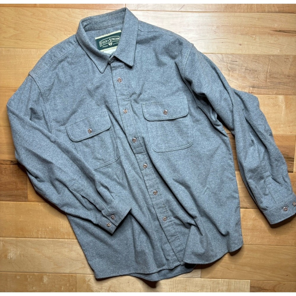 Field and Stream Men Flannel Shirt Shacket Sz XL Heavy Gray Cotton Flannel